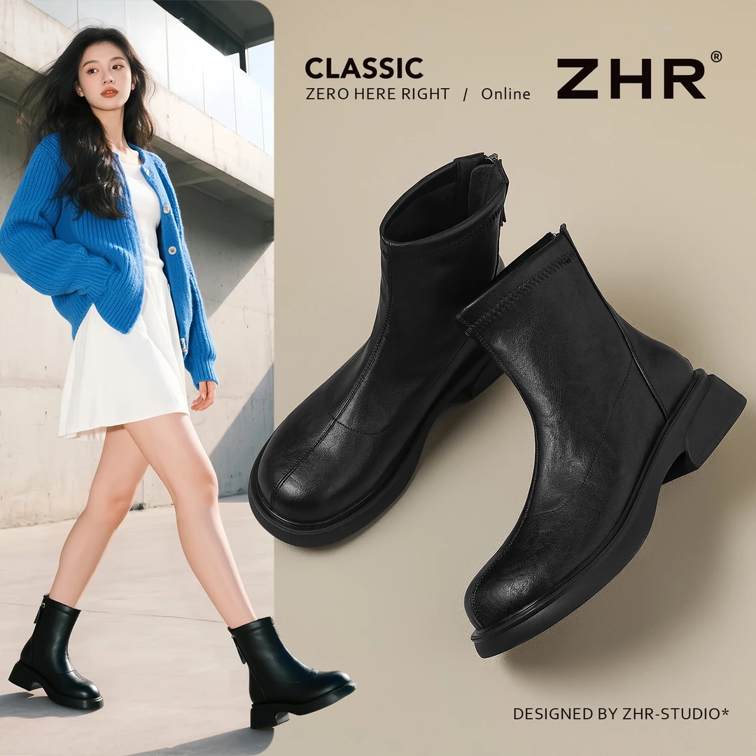 ZHR/则则马丁靴女2025秋冬新款厚底百搭英伦风短靴小个子显瘦靴子