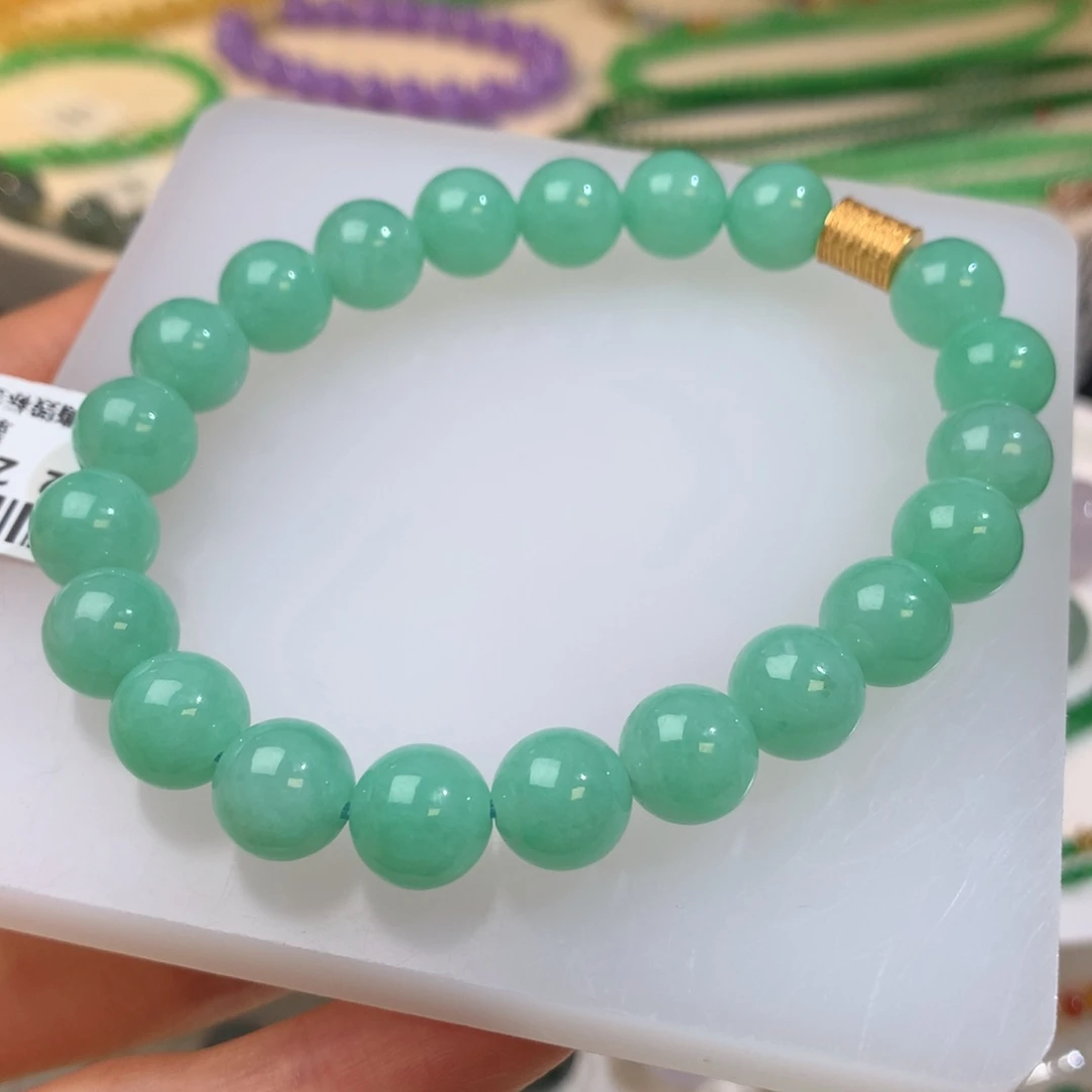 未镶嵌定制翡翠果绿手串 卡9