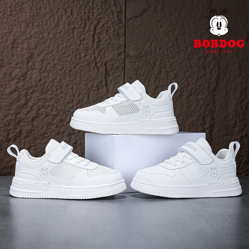 巴布豆夏季网面小白鞋儿童软底休闲鞋中大童镂空男女童白色小板鞋