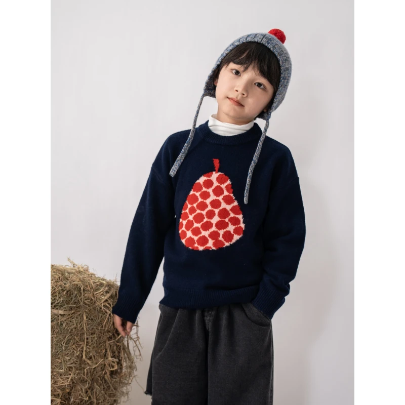 ‘福梨’【100%羊毛】男童圆领大梨子水果加厚羊毛衫儿童毛衣L