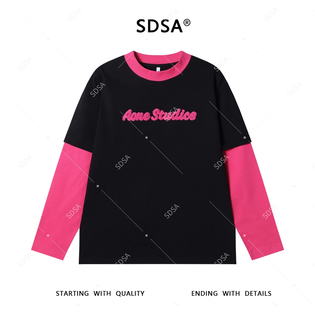 SDSA男士秋冬新款轻奢痞帅男装美式撞色字母假两件圆领长袖T恤潮