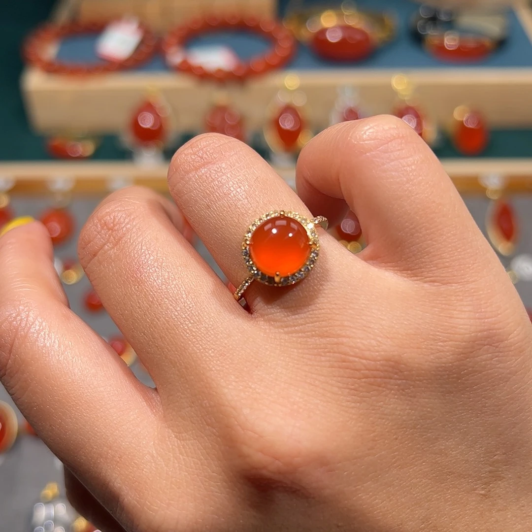 南红玛瑙银S925镶嵌戒指