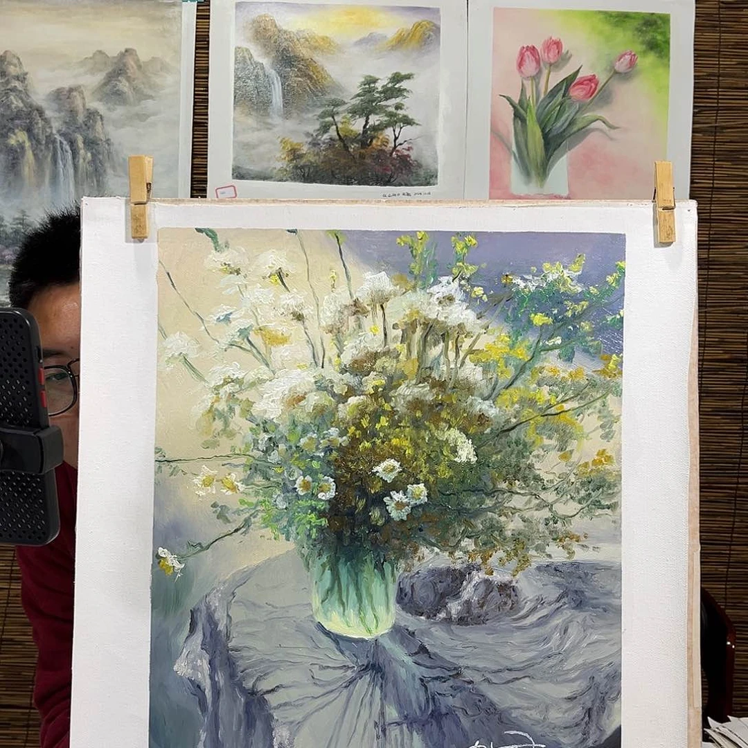 油画行路人小院绘画作品竞拍成功