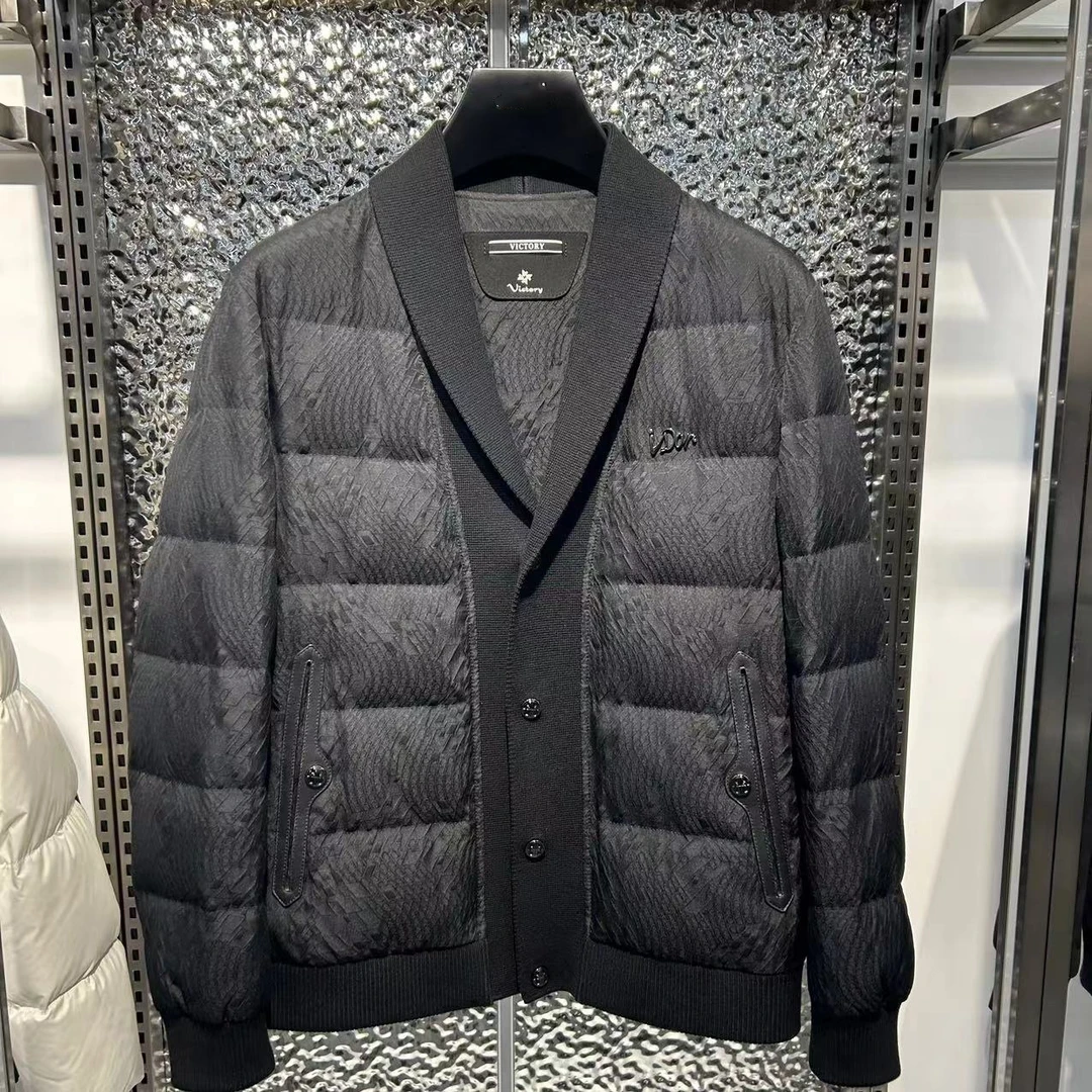 2024冬季提花针织青果领加厚保暖羽绒服男士外套