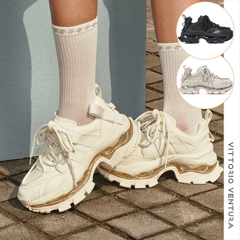 VITTORIO VENTURA薇薇燃 牛皮全气垫厚底增高老爹鞋