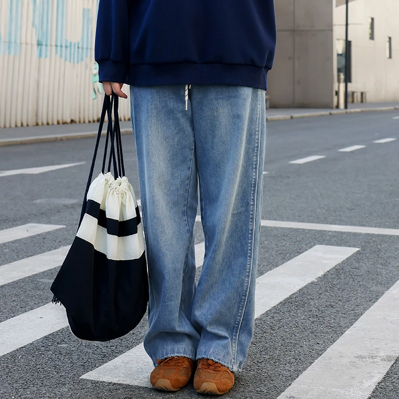 初中生大码牛仔裤春秋款2025新款少女宽松休闲裤子中学生直筒长裤