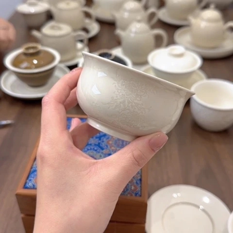 微瑕 竹菊纹杯 不带礼盒