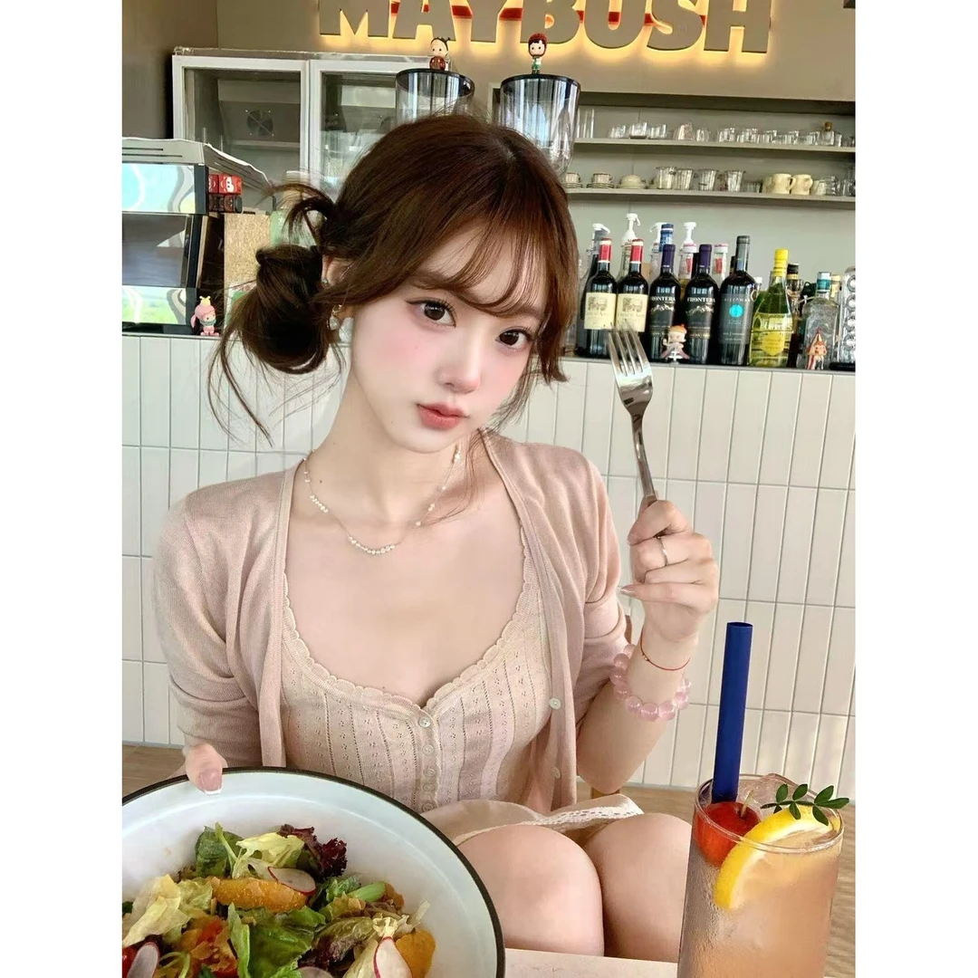 法式温柔感提花镂空背心+针织开衫女2025早秋新款纯欲风两件套女