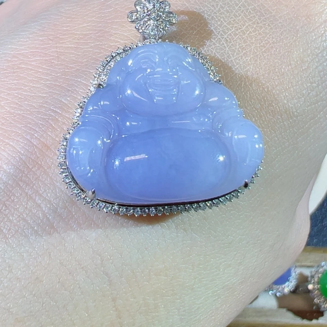 【闪购商品】翡翠吊坠(不含链)18K金镶嵌缅甸翡翠满紫佛公