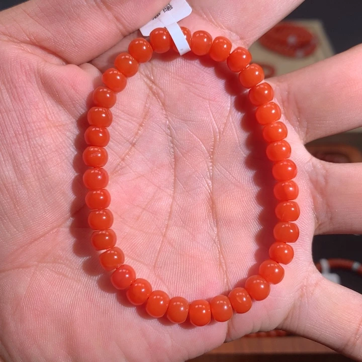南红玛瑙未镶嵌单圈6大➕中洞子柿子红