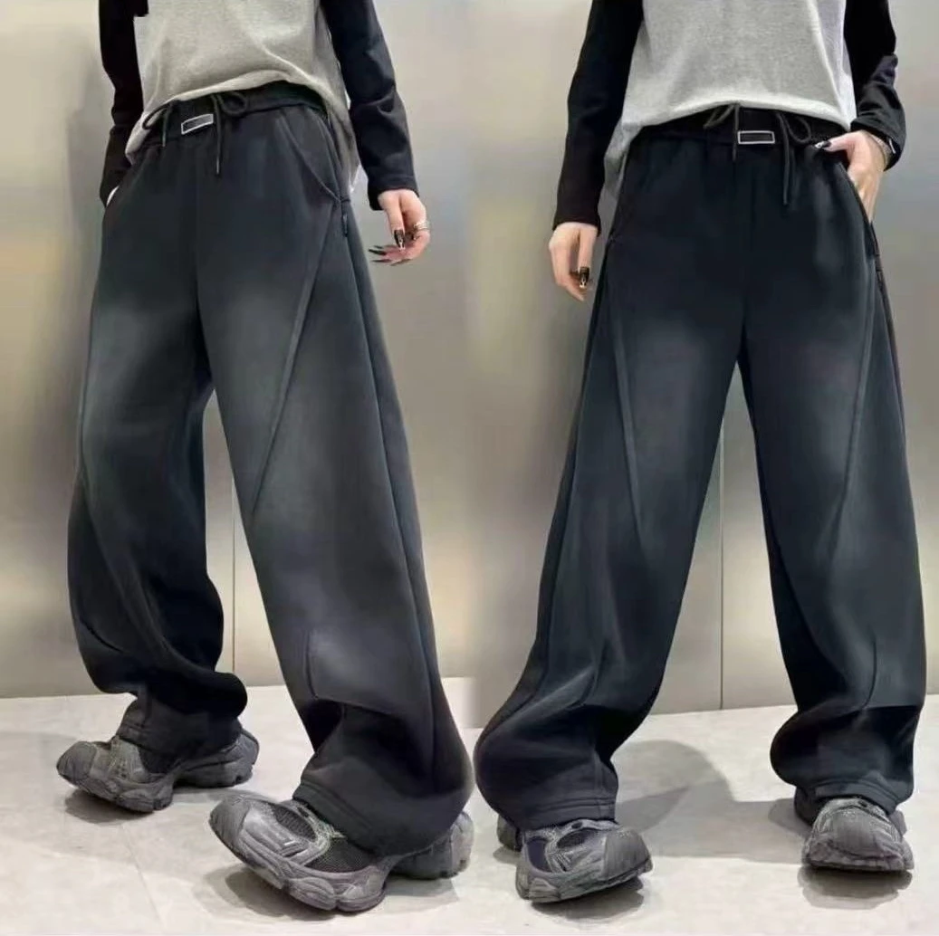 奇奇家时尚韩版大码女装2025秋季新款设计感水洗渐变色弯刀裤