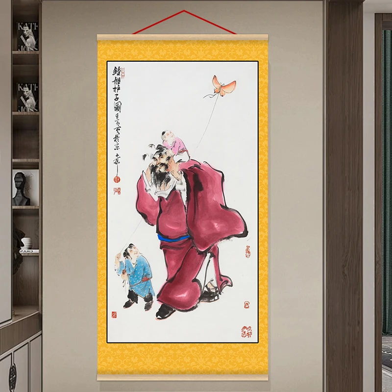 钟馗护子图画像挂画入户玄关客厅走廊卧室迎福挂画卷轴印刷挂画