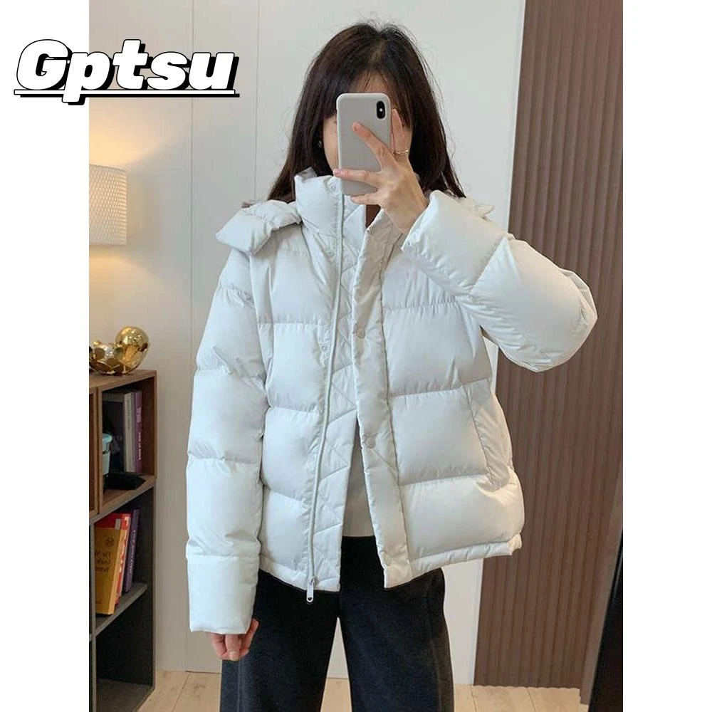 GPTSu冬季白鸭绒服可收腰可拆卸连帽保暖宽松时尚羽绒服外套女士