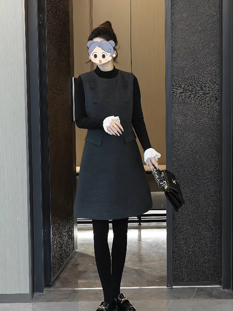 时尚大码女装设计感圆领背心连衣裙女2025秋冬新款宽松遮肉马甲裙