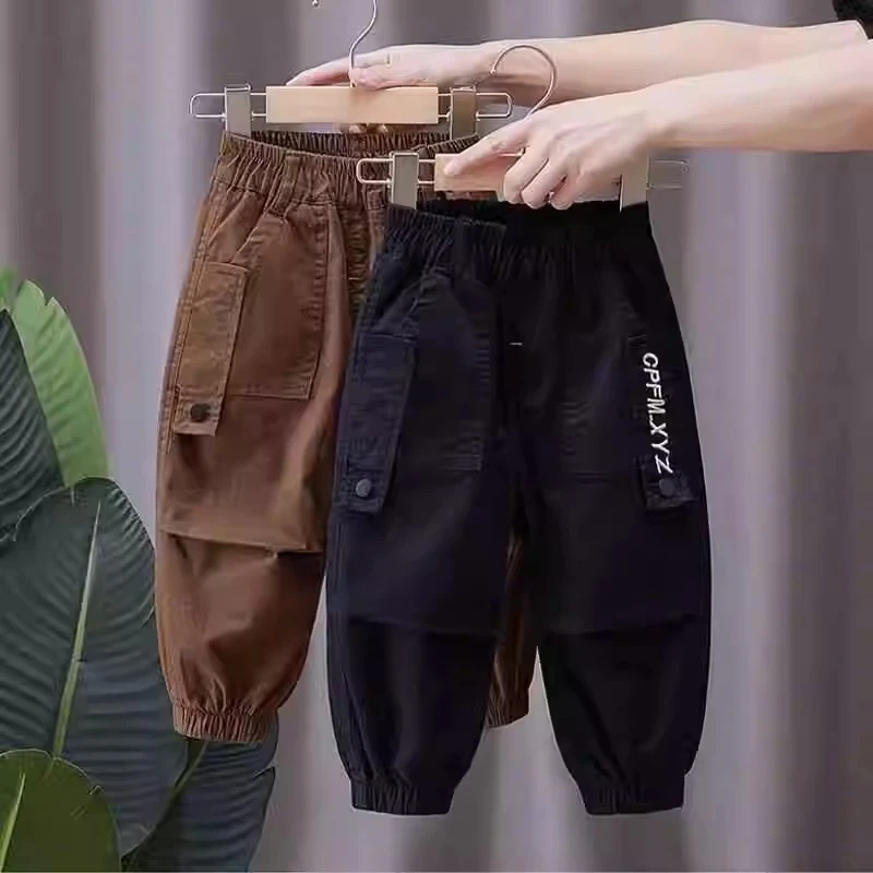 男童裤子春秋款2025新款儿童装男孩痞帅气小童宝宝黑色工装休闲裤