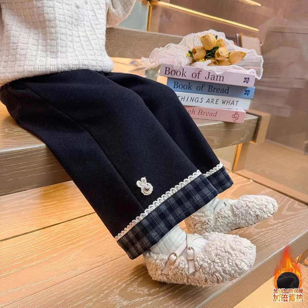 冬季加绒裤子2025新款羊驼绒女童女宝裤子特厚儿童一条过冬