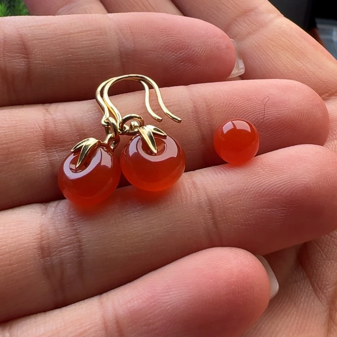 南红玛瑙平安扣18K金镶嵌朵*