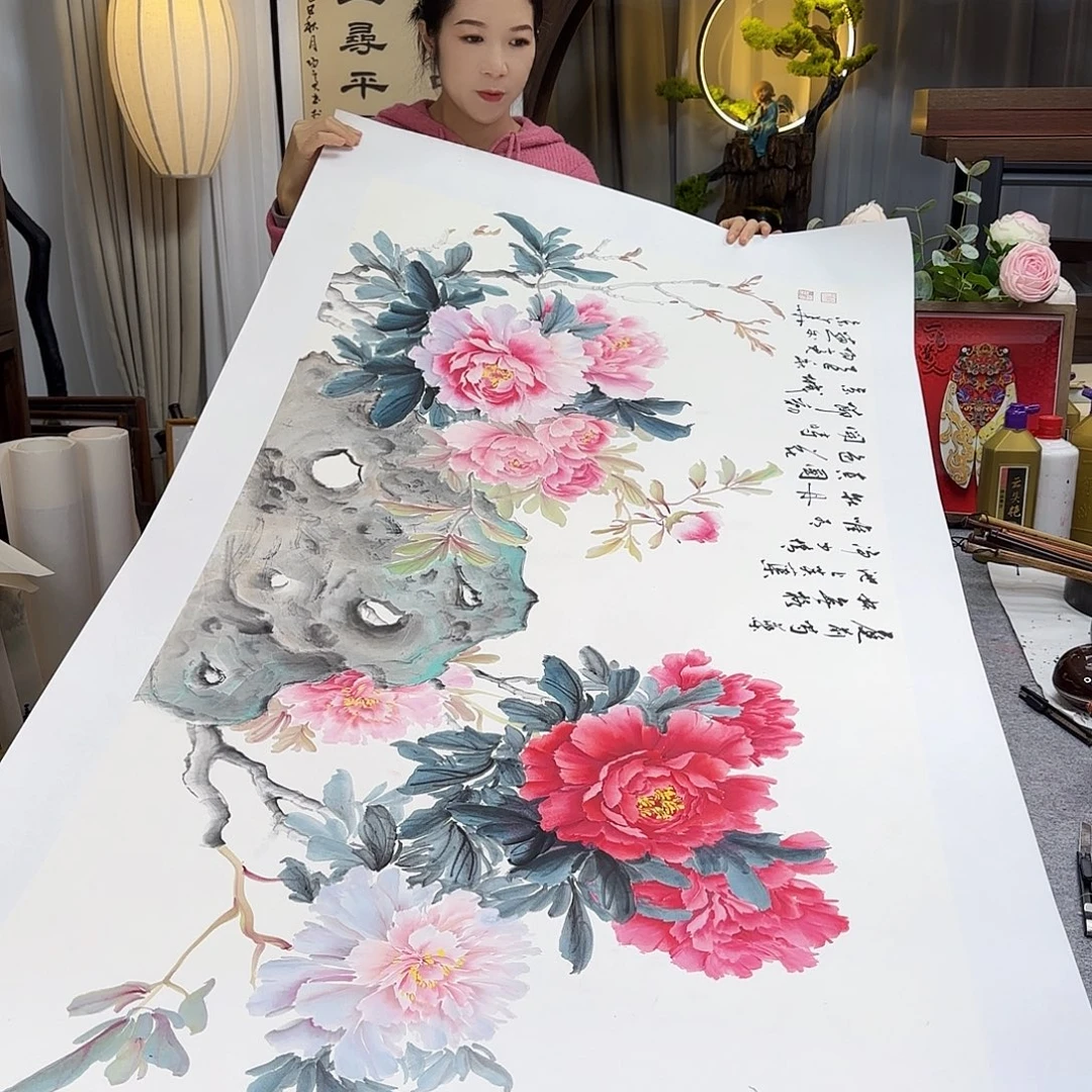 国画伊人阳亮牡丹国画