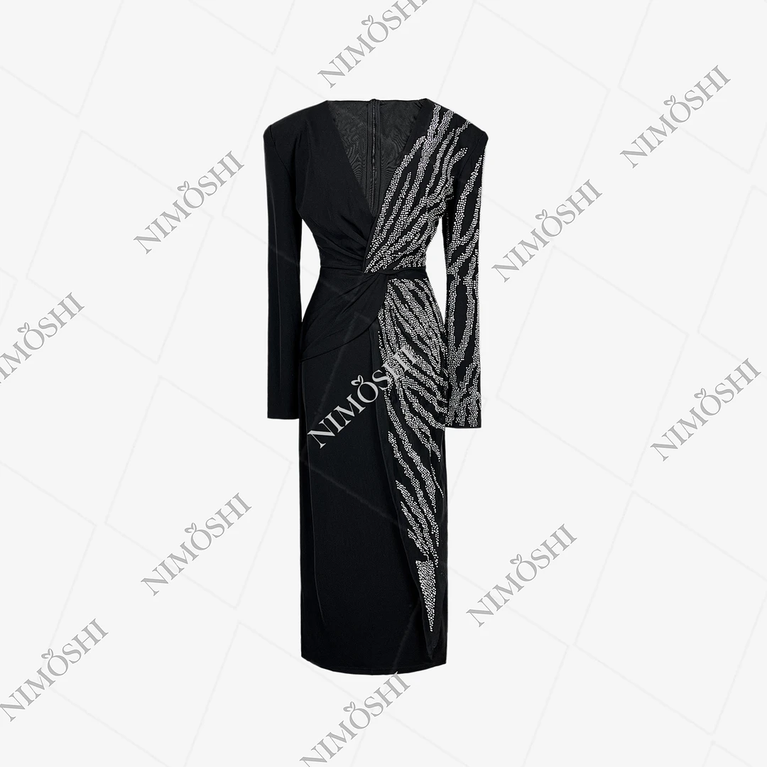 【娴总】—【】新款轻奢钉珠设计质显瘦气质中长款简约连衣裙Q1185