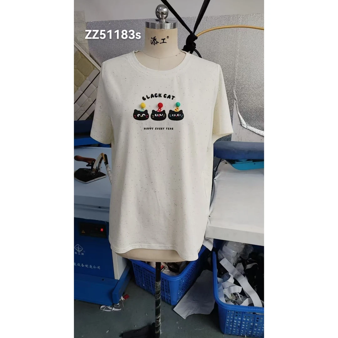 51183夏季新款胖MM可爱小猫T恤宽松版上衣女