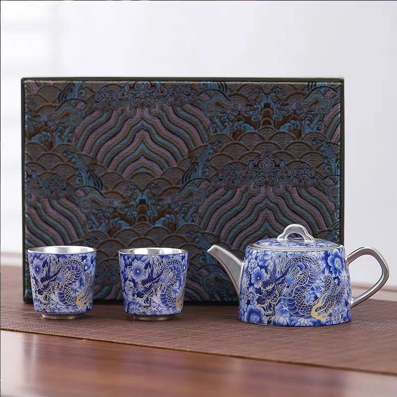 【闪购商品】青花银龙一壶两杯@@E453