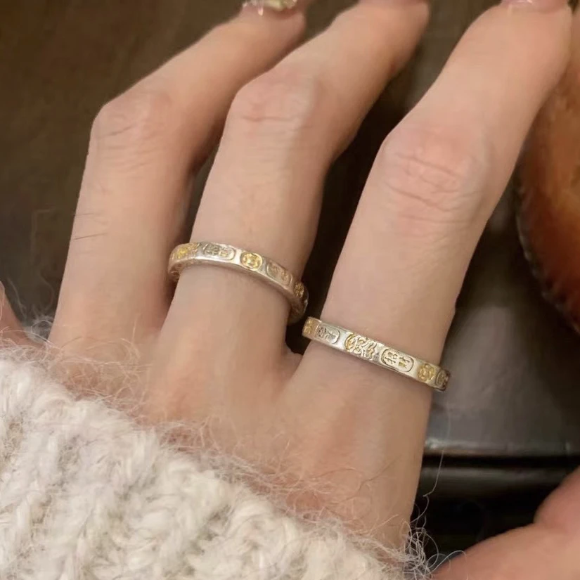 足银戒指 招财纳福吉言开口戒指