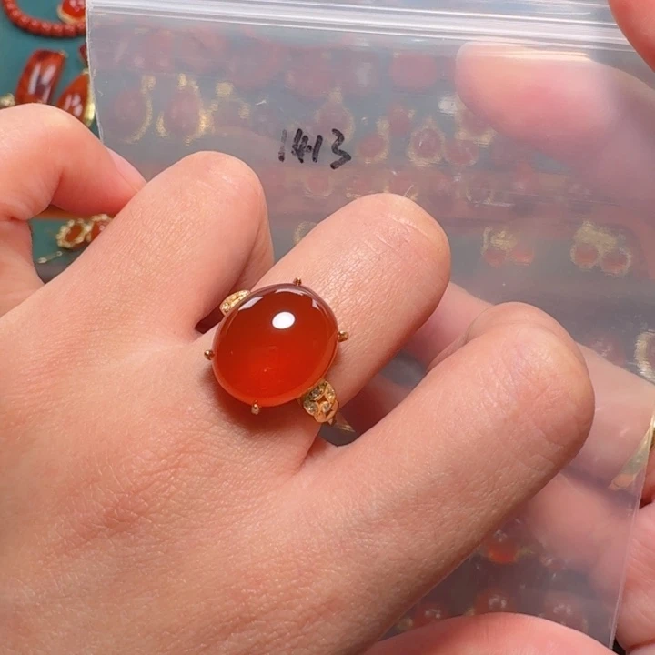 银S925镶嵌戒指南红玛瑙