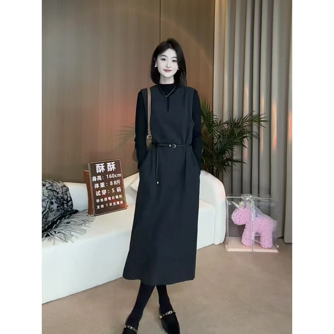 春款时尚显瘦长裙3261轻奢极简风气质无袖连衣裙打底衫套装女士