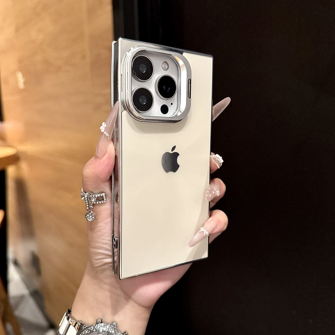 电镀极光方形适用苹果16promax手机壳时尚iPhone15高级14简约13女