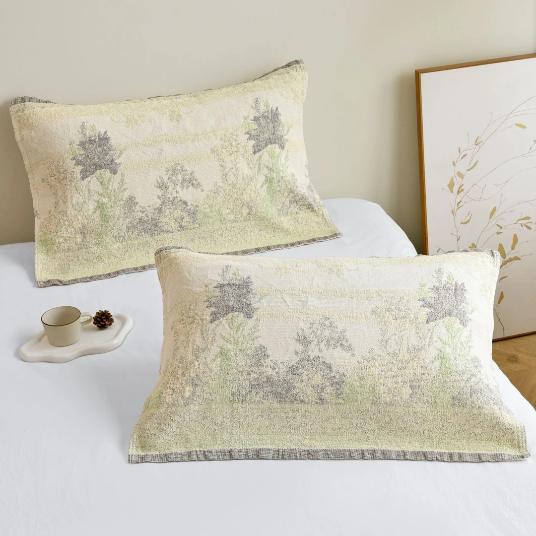 枕巾【织野 绿色】50X75厘米 高端棉麻 加厚成人大号枕巾一对