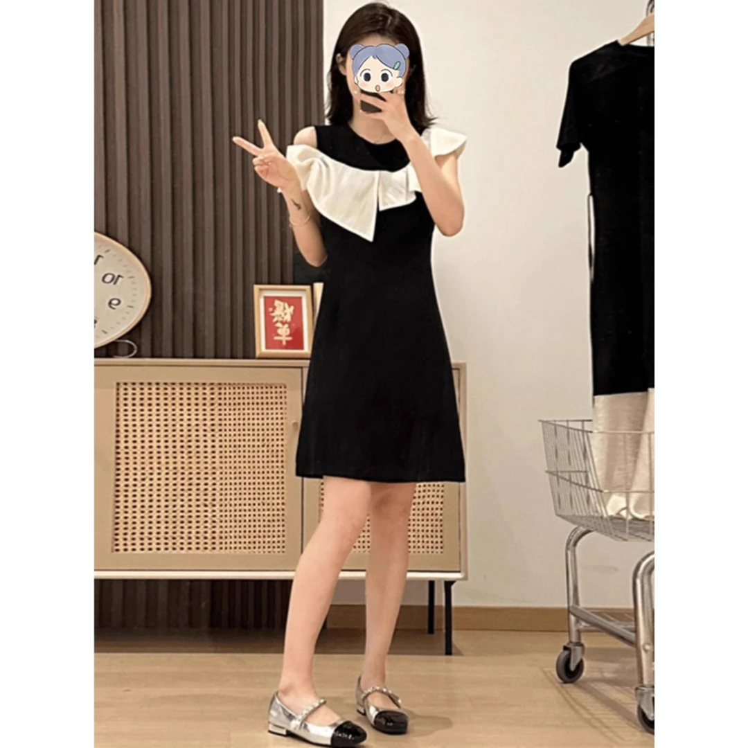 法式高级感露肩荷叶边连衣裙女夏季小个子显瘦气质赫本风A字裙子
