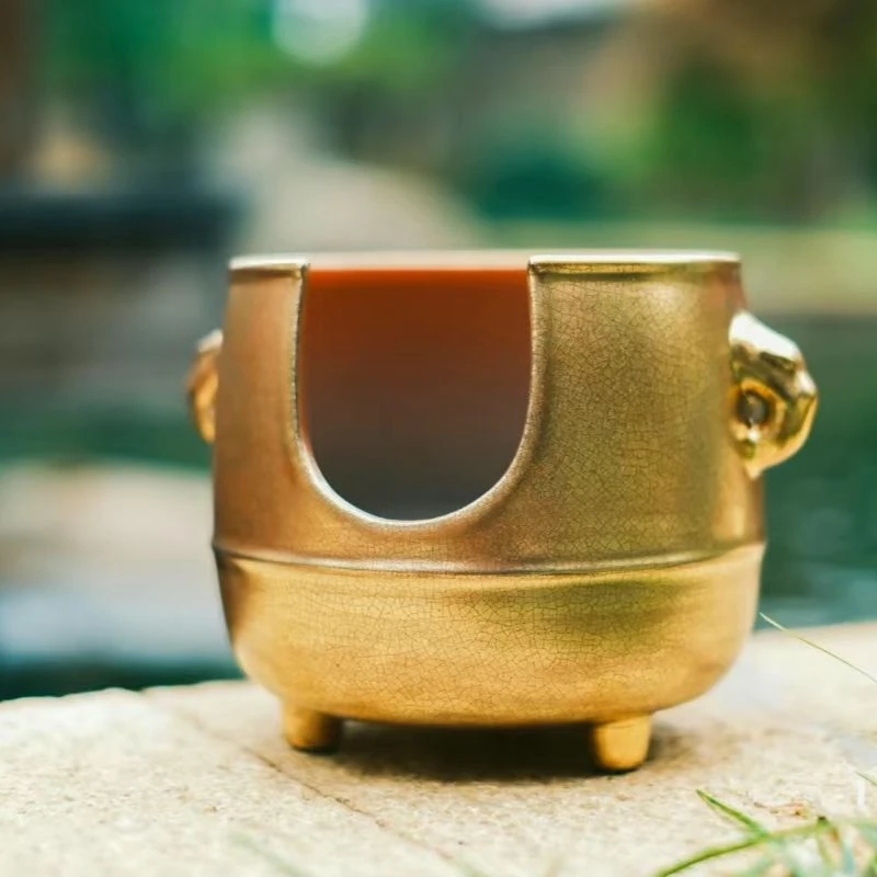 【悦生活】苏打釉鎏金-梵山堂-双耳酒精炉（W0587）