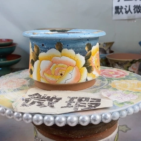 紫砂花盆红陶手绘花盆