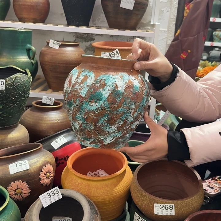 瑕疵彩绘坛子494高度23口径14