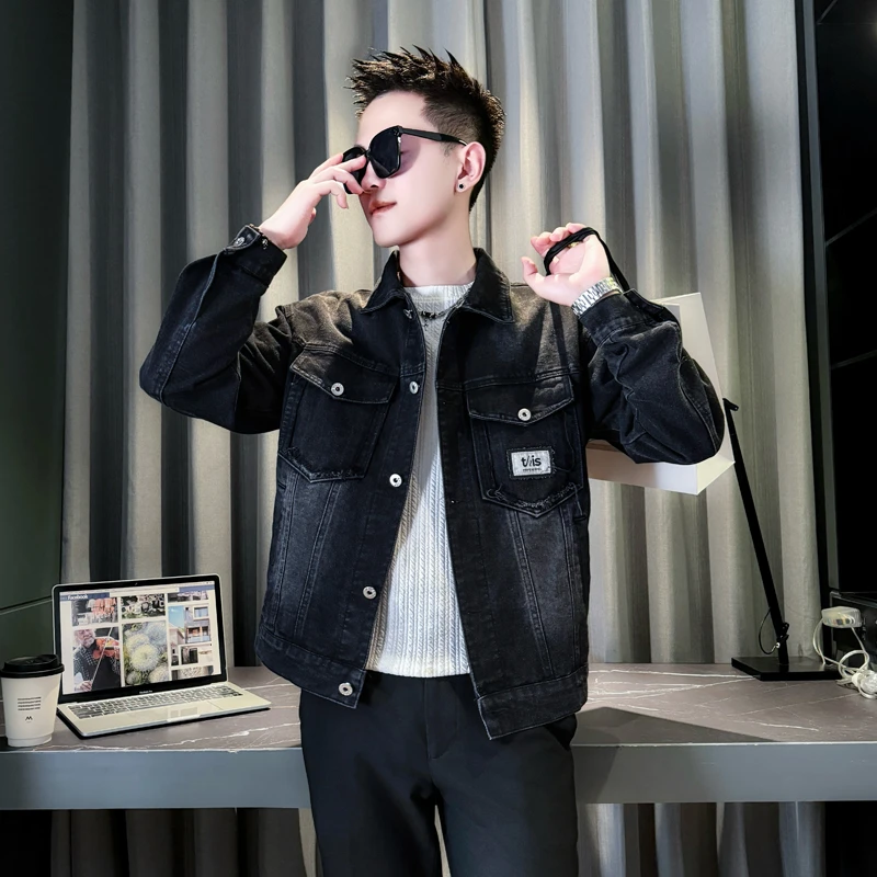 男士复古潮牌工装牛仔夹克秋冬季新款时尚潮流休闲百搭宽松男外套
