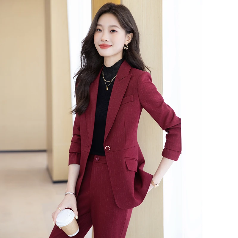 休闲条纹小西装套装女春秋季新款高级感职业装气质正装职场工作服