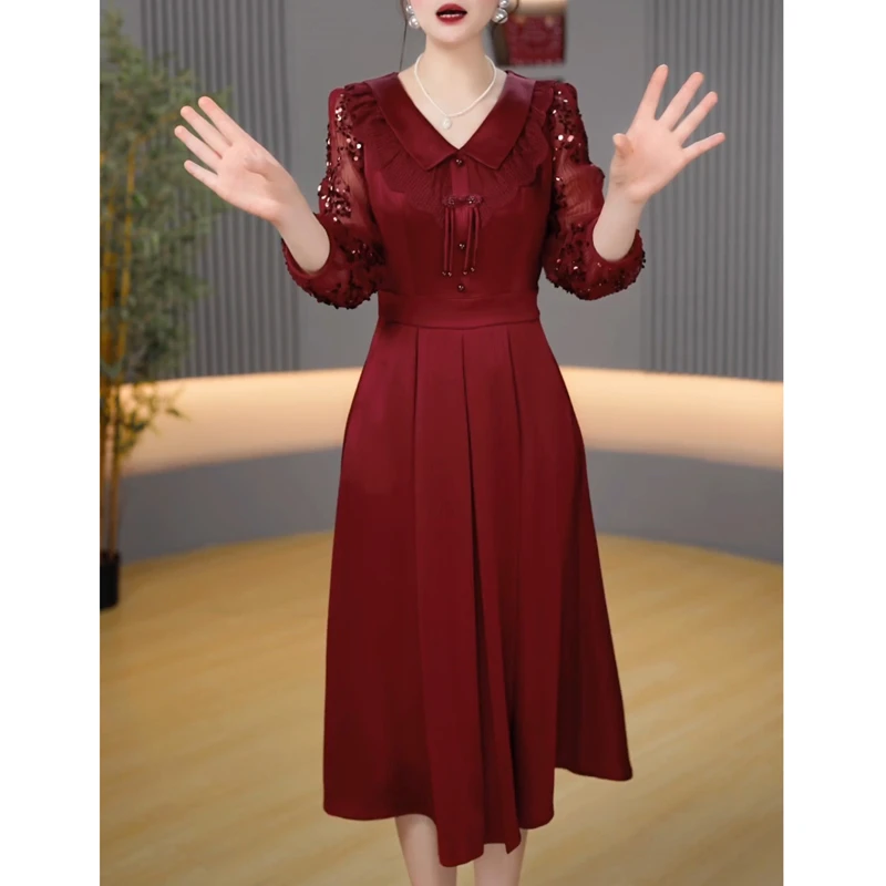 连衣裙2025新款女春秋五一轻奢高级感喜婆婆婚宴妈妈礼服高贵年轻
