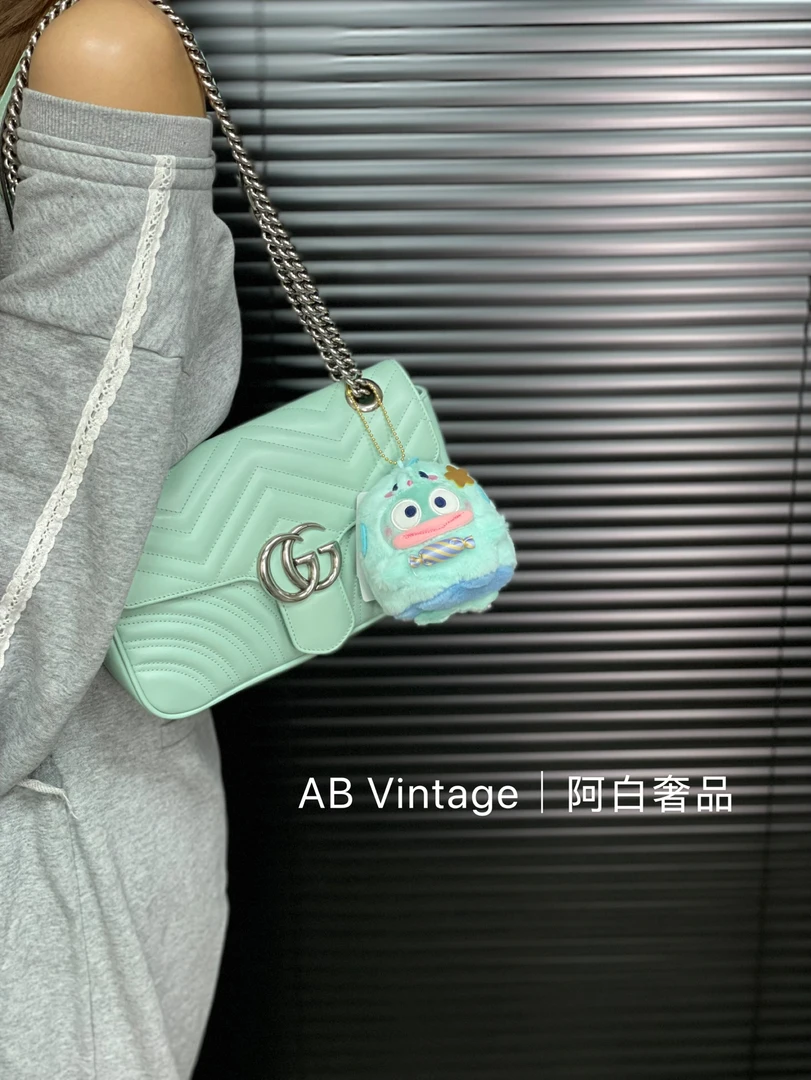 95新 GUCCI/古驰 阿白奢品/Gucci 薄荷绿马蒙26单肩包