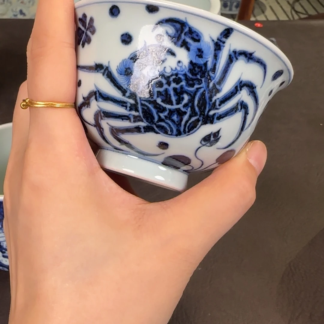 秋***涵素月明河螃蟹压手杯