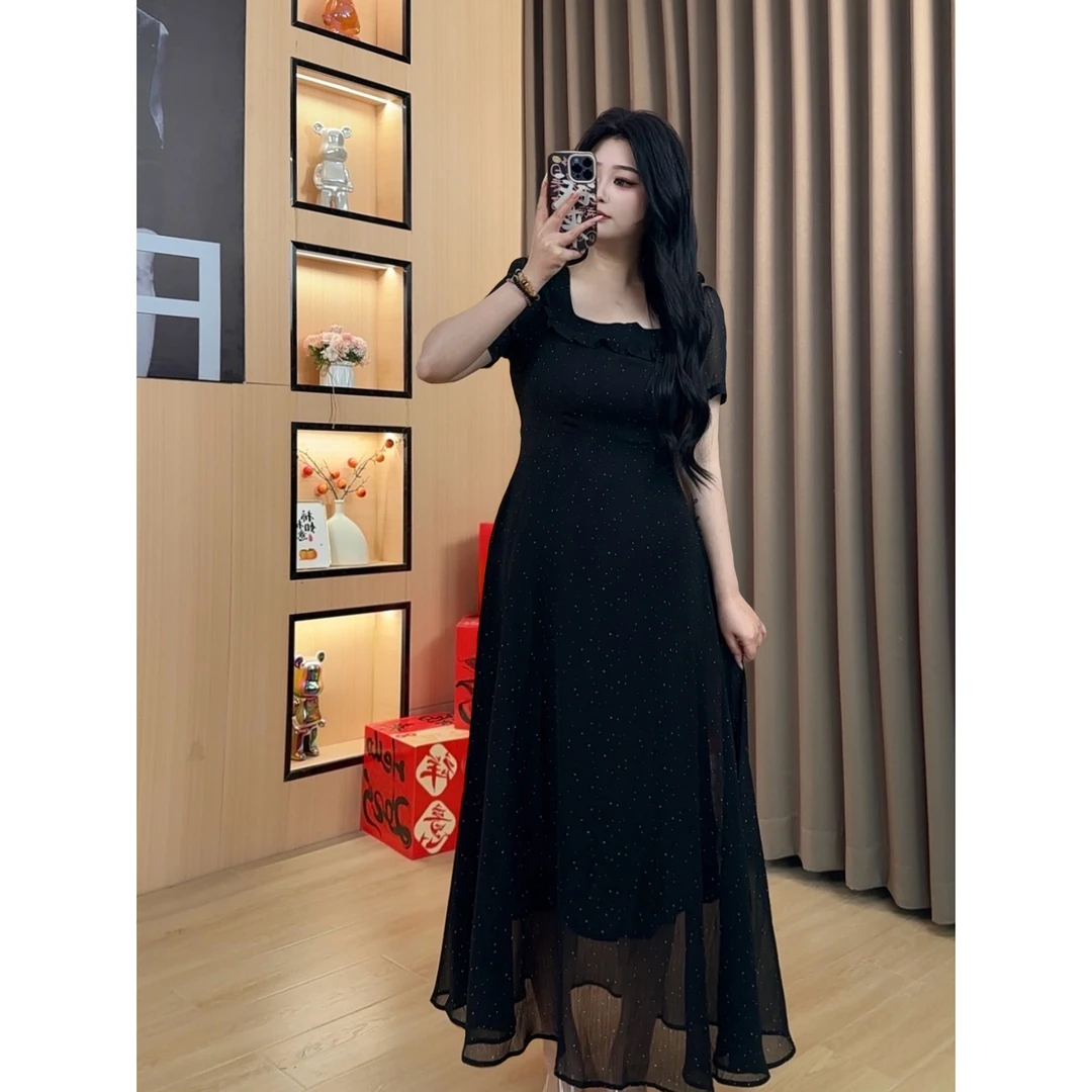 大雯子微胖定制~夏季时尚气质显瘦藏肉修身法式波点连衣裙【MQ069】