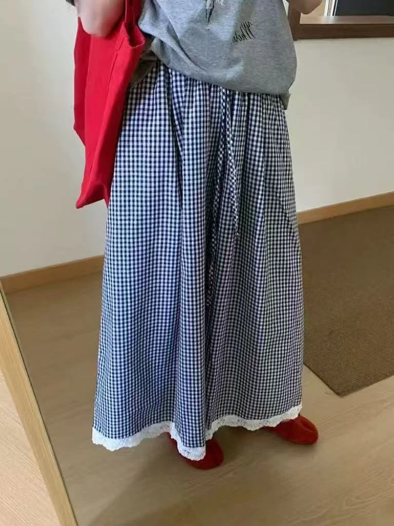 【K507】女#松紧腰格子宽松休闲裤