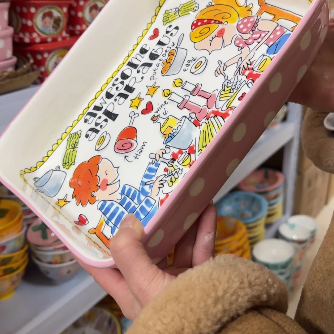 瓷片新瓷荷兰粉色波点矩形盘1只