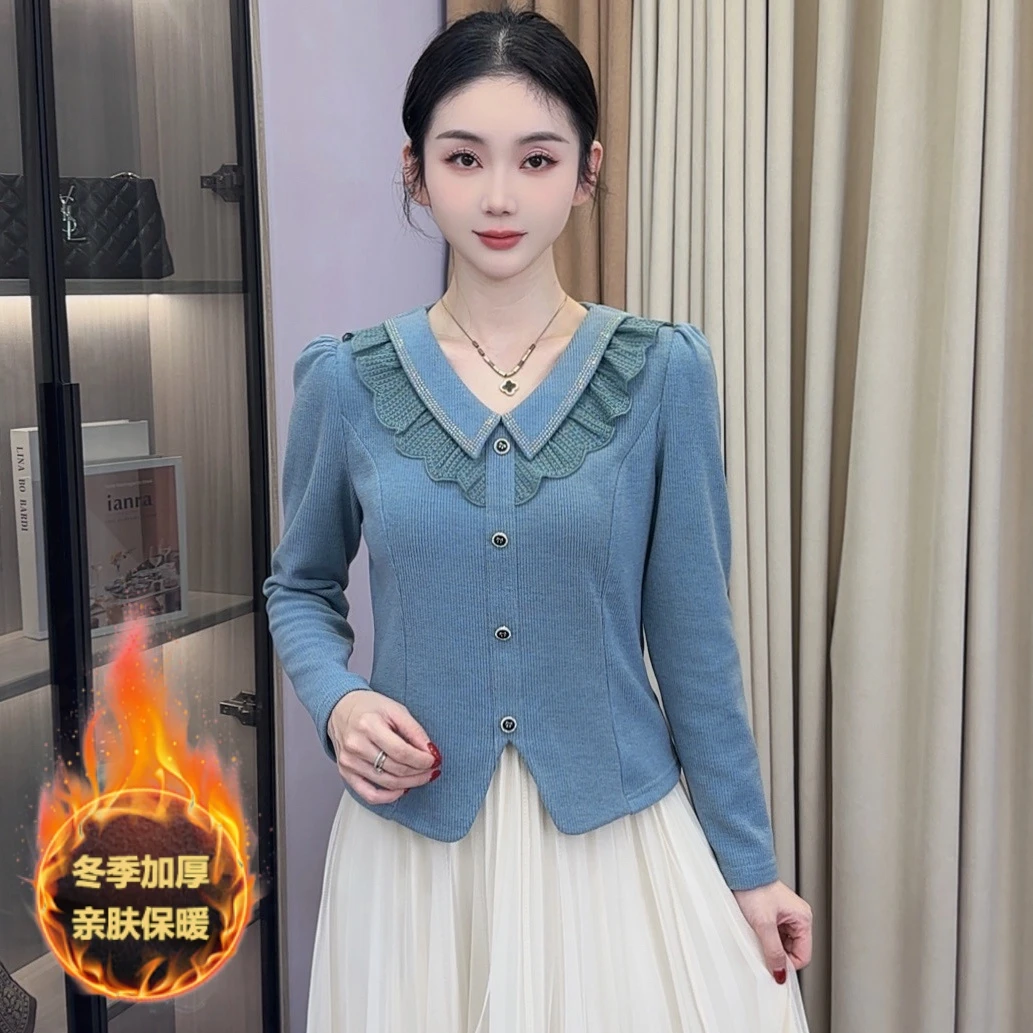 A9073时尚洋气减龄长袖T恤女冬季新款显瘦百搭休闲打底上衣