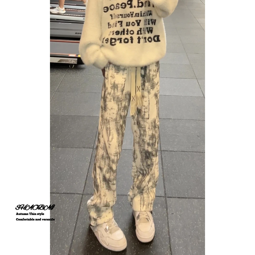 卫裤男秋季新款氛围感扎染休闲裤美式潮牌宽松百搭直筒裤子运动裤