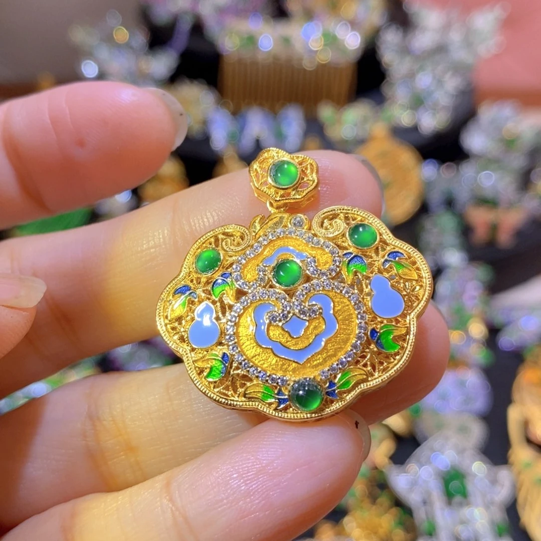 吊坠(不含链)银S925镶嵌翡翠