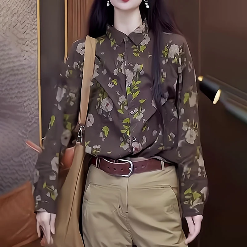 女士碎花衬衫2025秋夏季新款宽松显瘦洋气减龄设计感印花休闲上衣