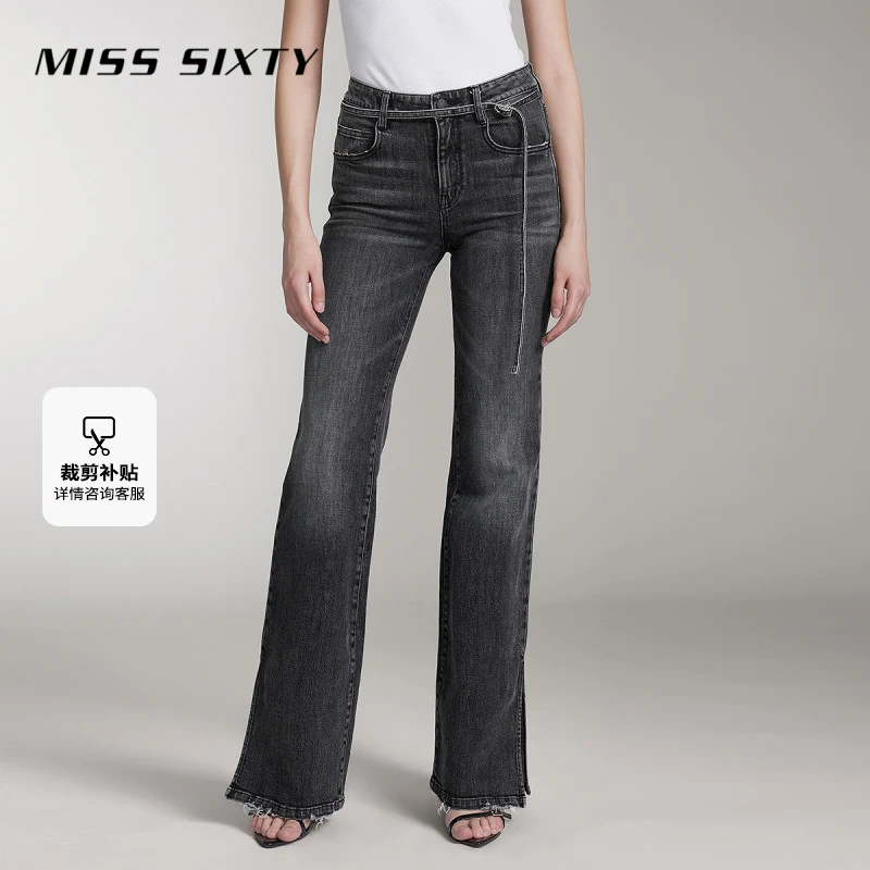 【进口牛仔面料】Miss Sixty秋季新款牛仔裤女低腰复古微喇开衩