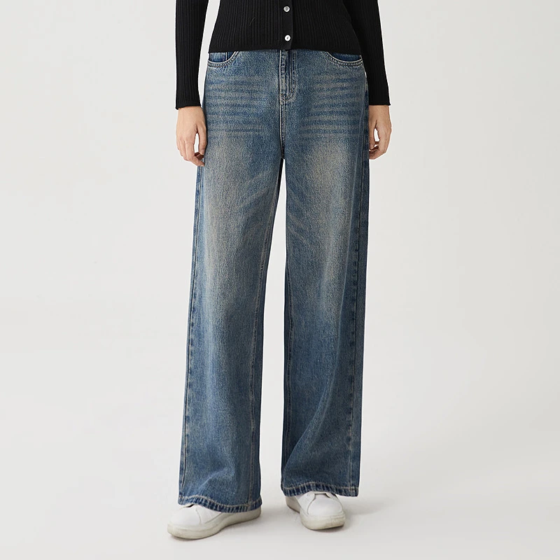 AM WEEKEND水洗窄版宽松百时尚搭显瘦休闲复古牛仔裤DE2500112