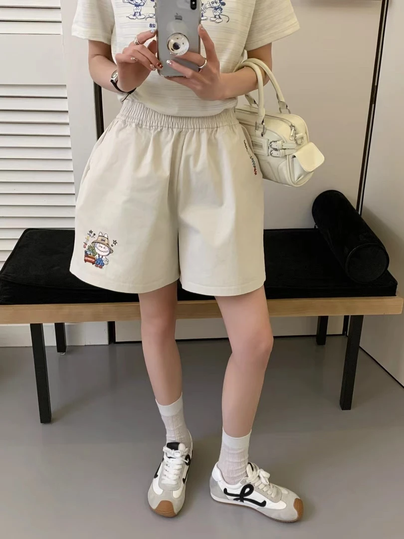 梭织棉啦布布重工刺绣宽松百搭休闲短裤夏季新款外穿显瘦四分裤女