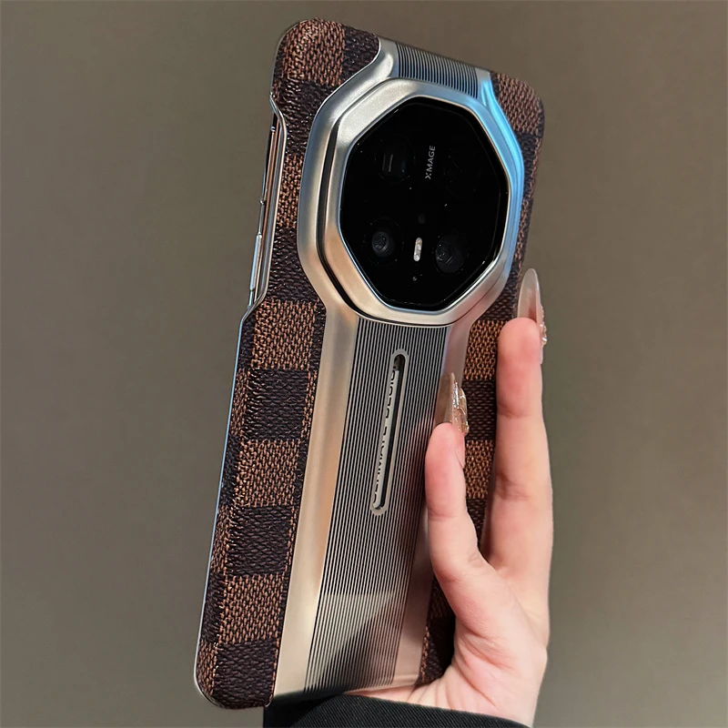 适用于华为mate70rs非凡大师手机壳潮牌高端格纹皮质高端个性男女